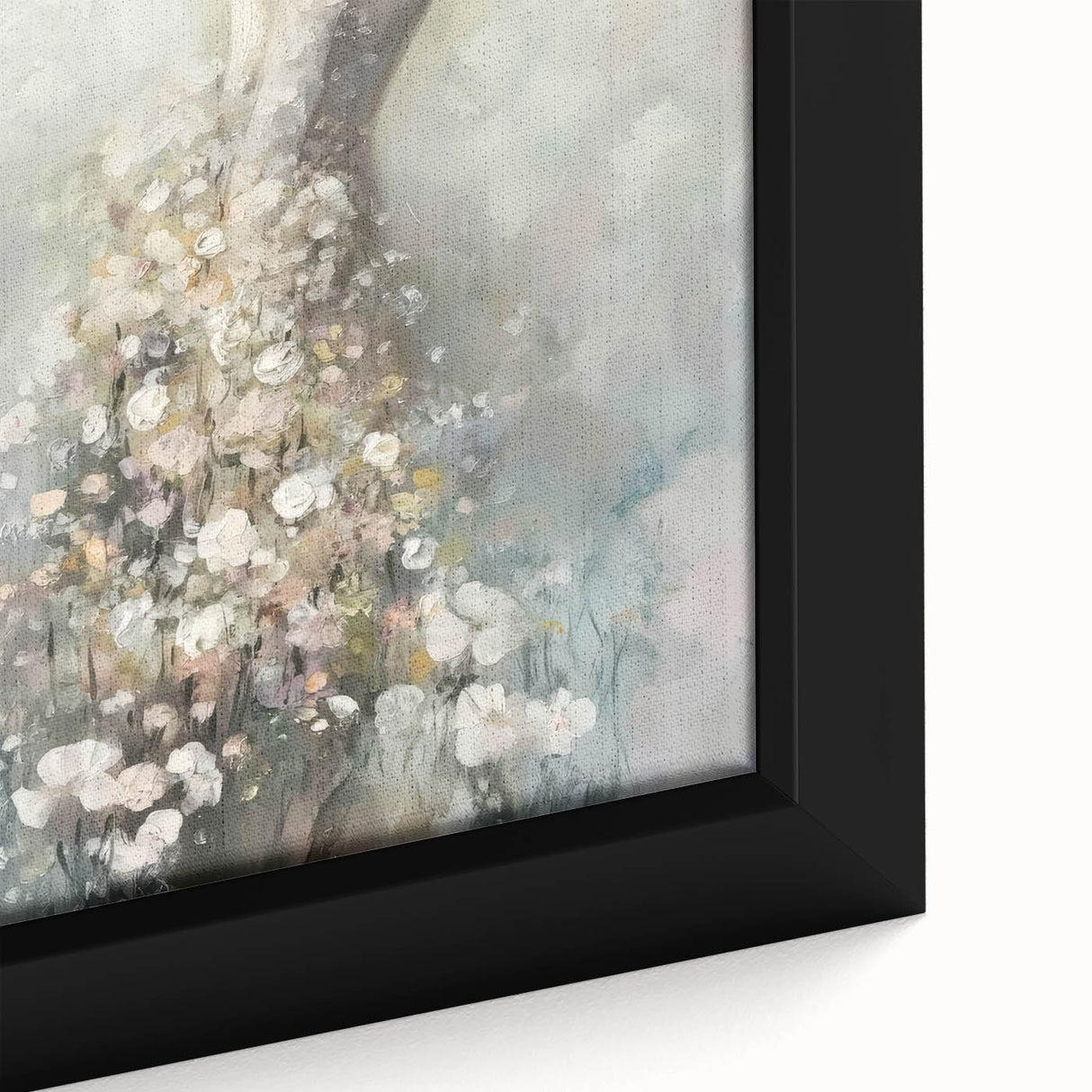 Close-up of an abstract figurative framed canvas artwork showcasing vibrant colors and intricate patterns, ideal for modern home decor or gallery displays.