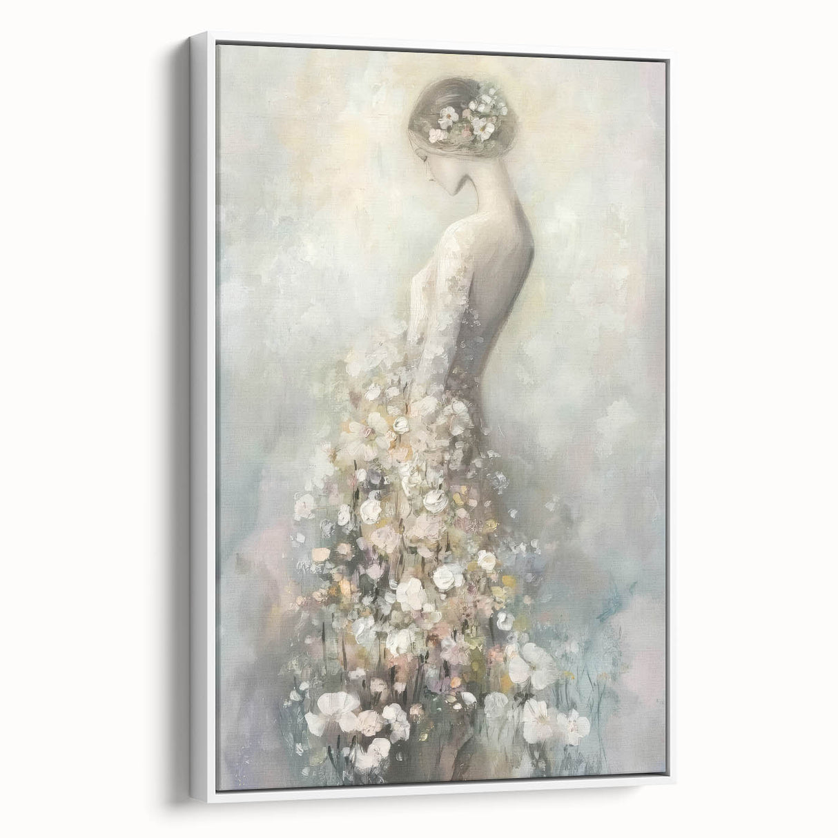Framed abstract figurative canvas art showcasing a white background with intricate details, ideal for modern decor. Perfect for enhancing artistic interiors.