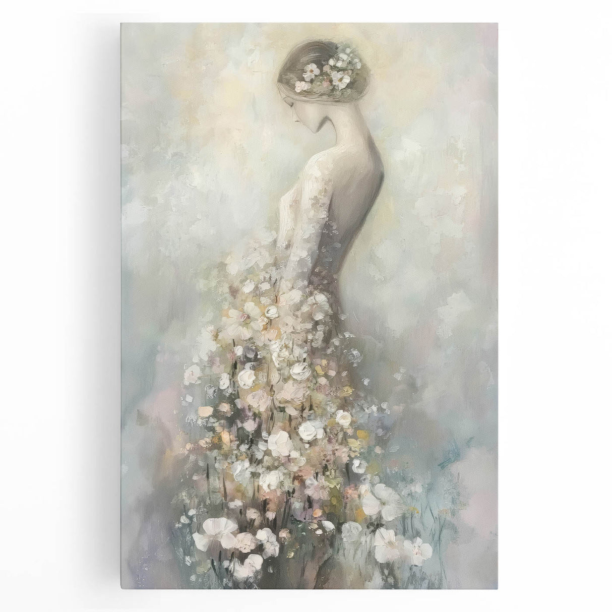 Abstract figurative stretched canvas art showcasing vibrant colors and dynamic shapes, perfect for modern decor in living spaces or galleries.