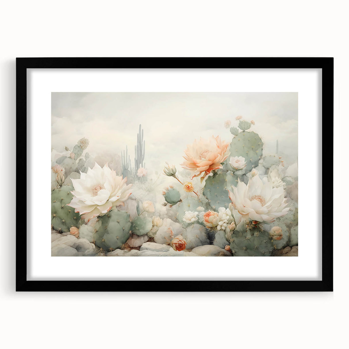 Abstract floral wall art framed in black with a mat, showcasing vibrant colors and intricate designs, ideal for modern home decor and enhancing interior aesthetics.