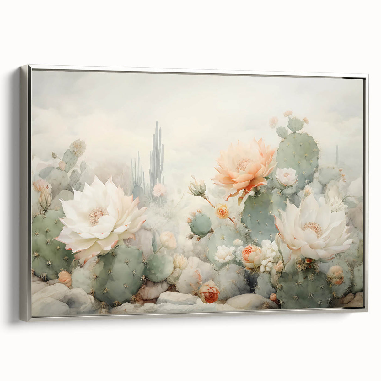 Framed abstract floral wall art featuring vibrant colors and intricate designs, showcased in a silver frame, adding elegance to any modern decor setting.