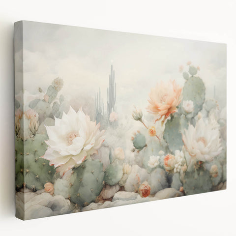 Stretched canvas wall art displaying an abstract floral design with vibrant colors in a side view, perfect for modern home decor. Ideal for adding elegance to any room.