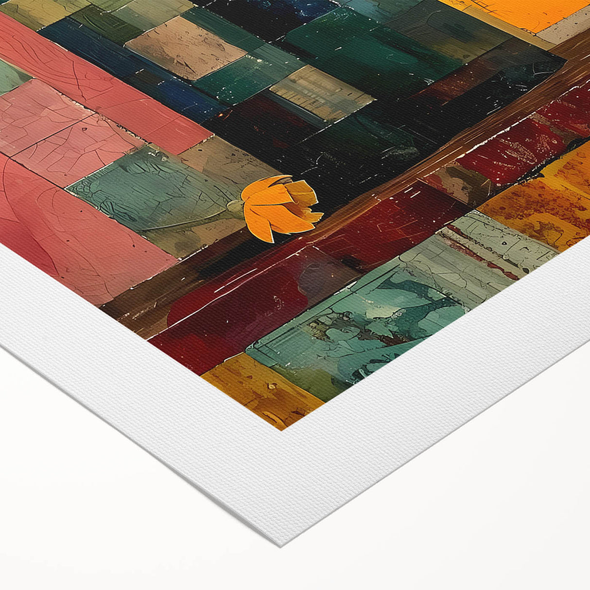 Abstract floral wall art on rolled canvas, showcasing vibrant colors and intricate patterns, ideal for home decor or art enthusiasts. Packaged securely for shipping.