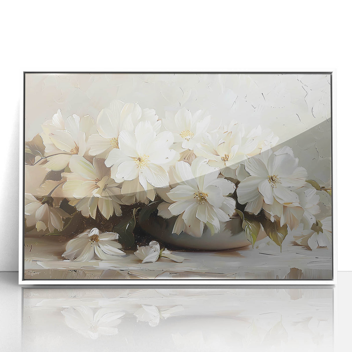 Framed acrylic wall art featuring an abstract floral design in vibrant colors, showcasing intricate details and a modern aesthetic, perfect for home decor enhancement.