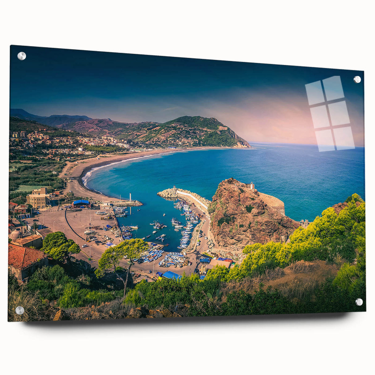 Acrylic print of a large abstract Algerian landscape in earth tones, ideal for dining room decor.