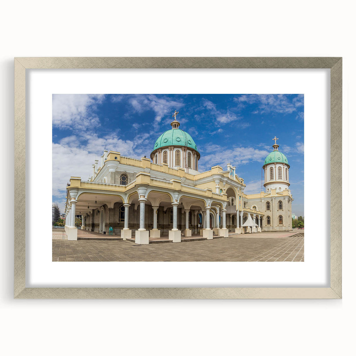 Abstract art print of an Ethiopian landscape in muted earth tones on a framed canvas, suitable for dining room decor.