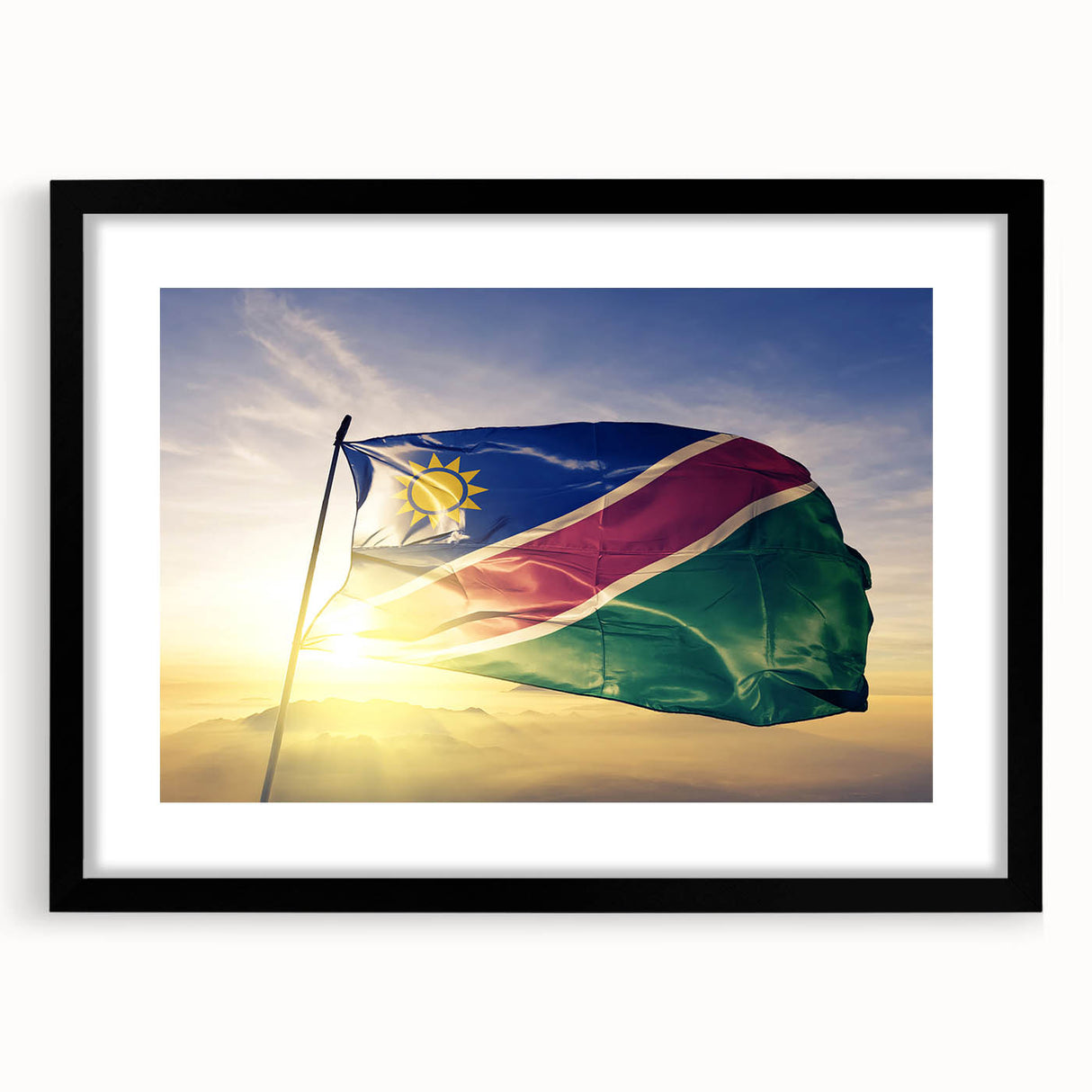 Extra large abstract art print of a colorful, textured African scenery on a framed canvas, ideal for living room decor.