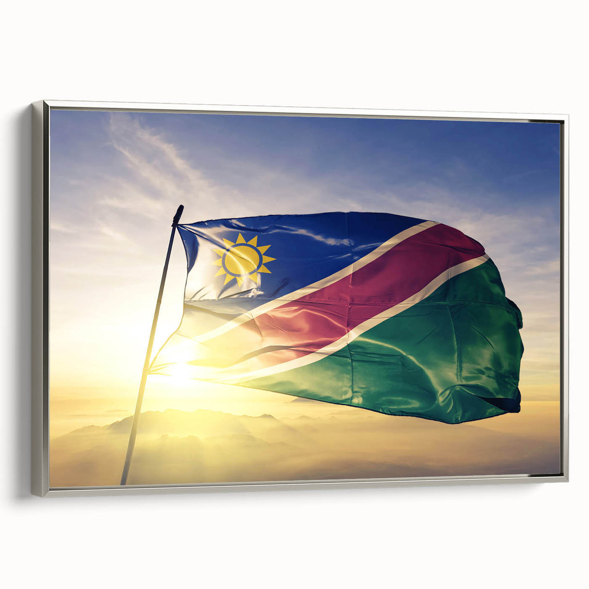 Framed canvas of a serene Namibian landscape in muted earth tones, ideal for bedroom wall art.