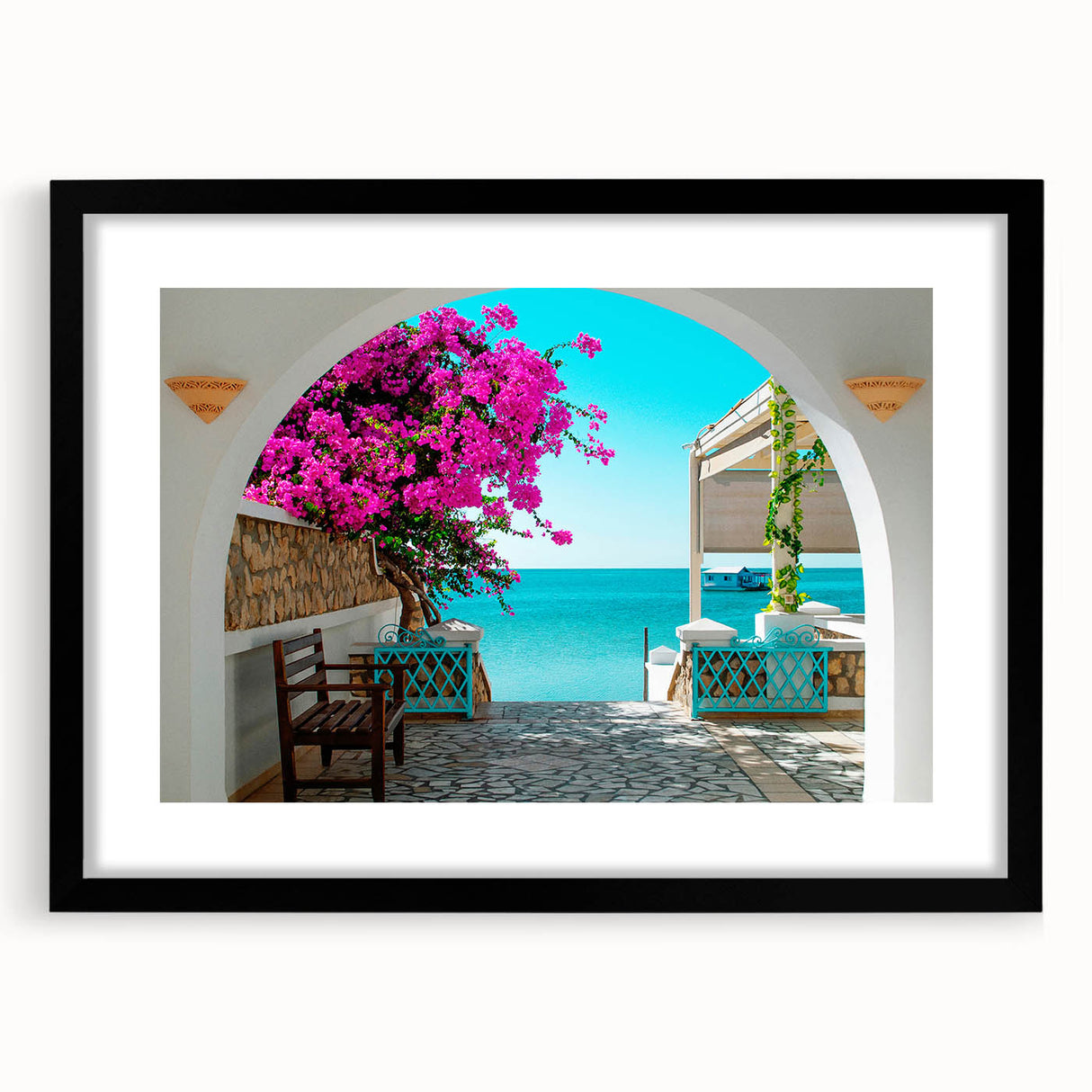 Extra large abstract art print depicting a colorful, textured Tunisian landscape on a framed canvas.