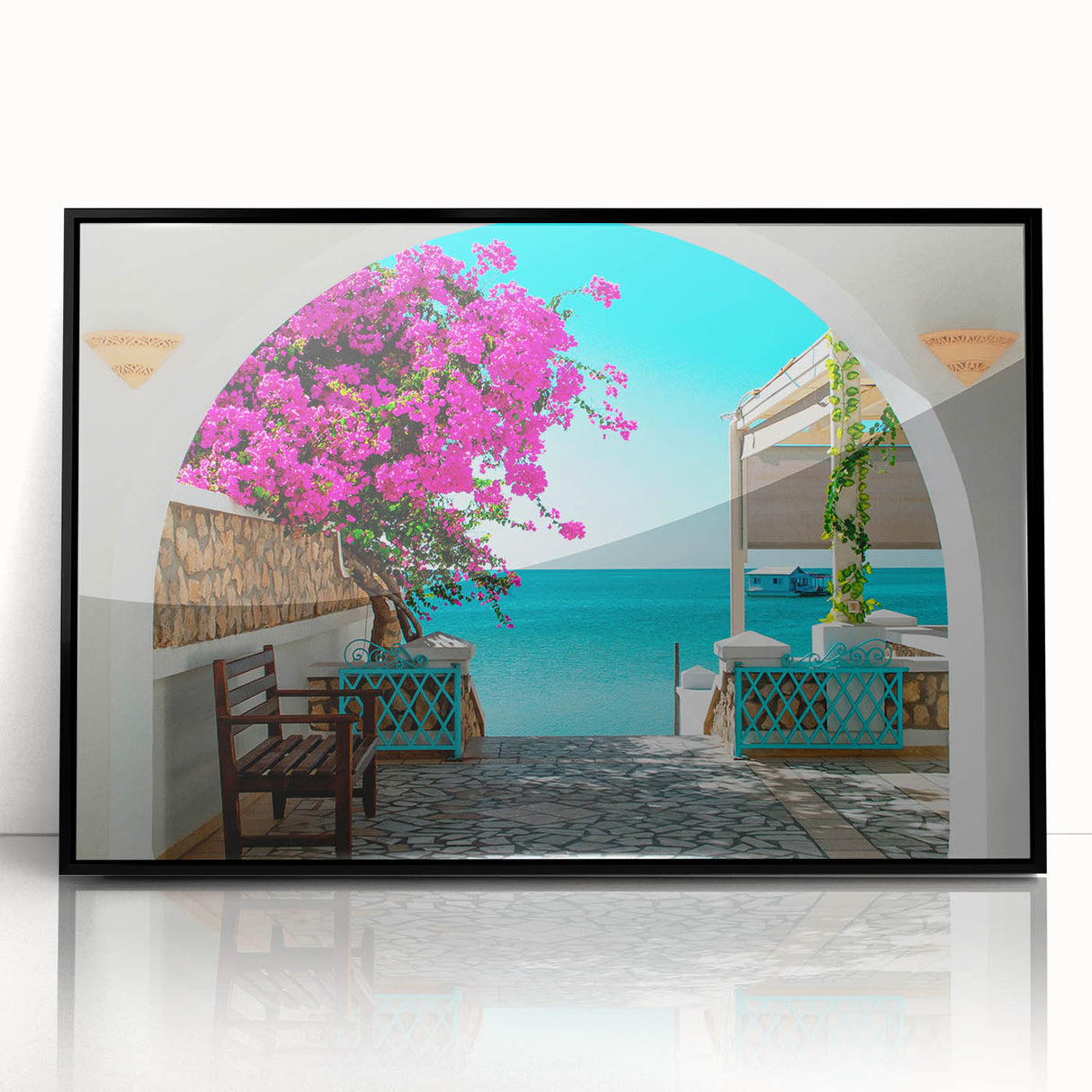 Large abstract wall art depicting a Tunisian landscape in muted earth tones on a framed acrylic panel.