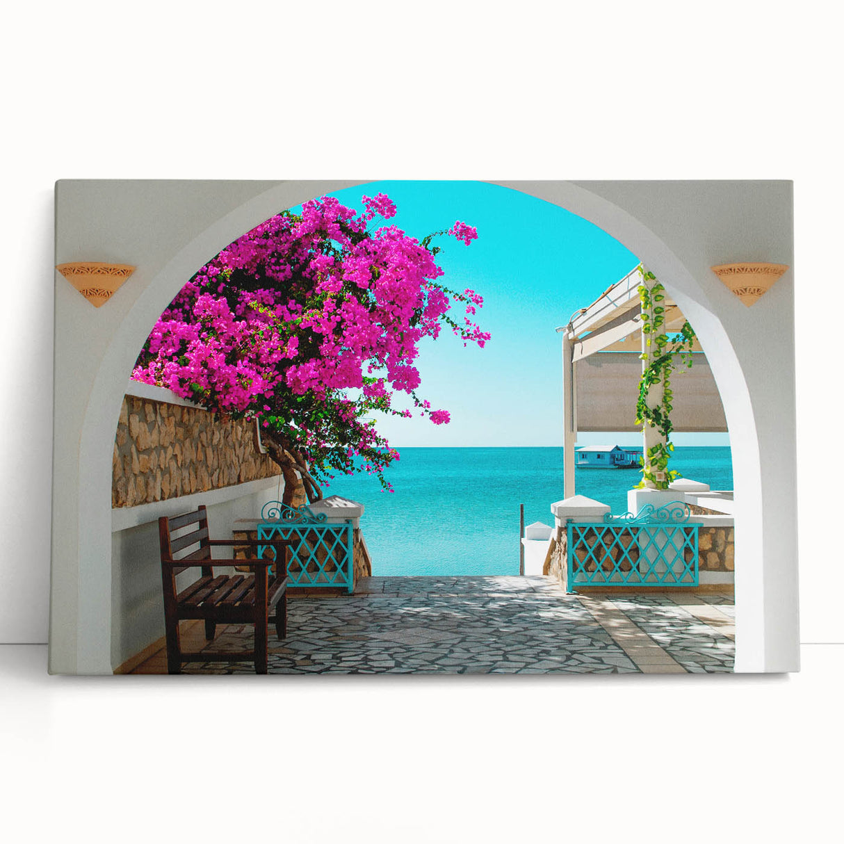 Black and white stretched canvas featuring a Tunisian landscape, ideal for kitchen wall art or bedroom ambiance.