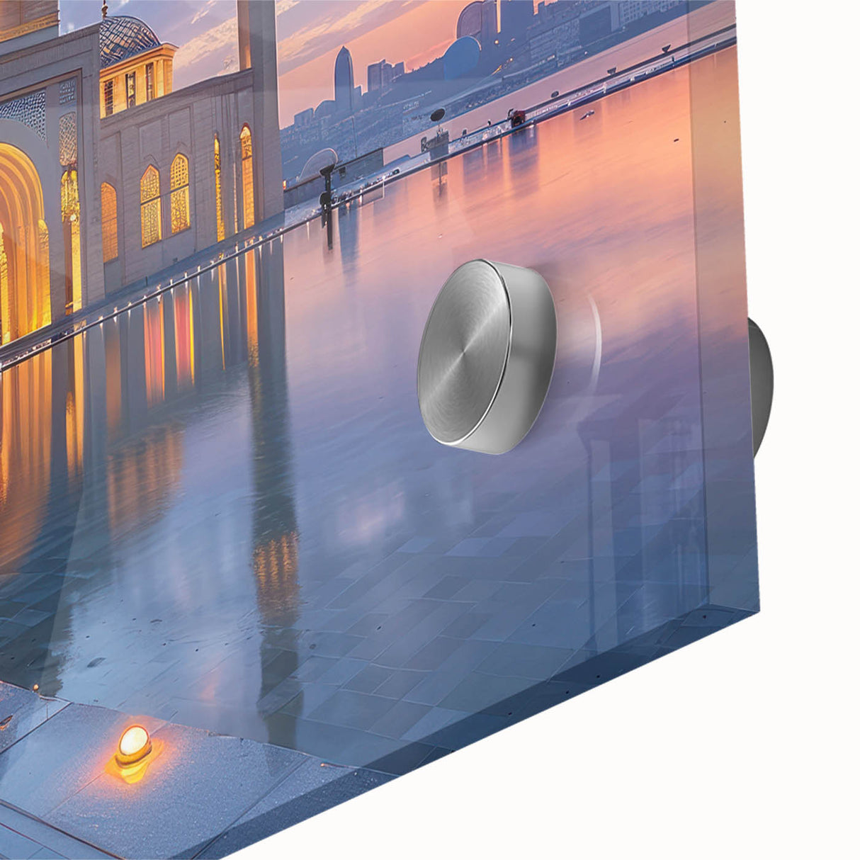 Large abstract wall art depicting an Asian Azerbaijani landscape in muted earth tones on acrylic glass.