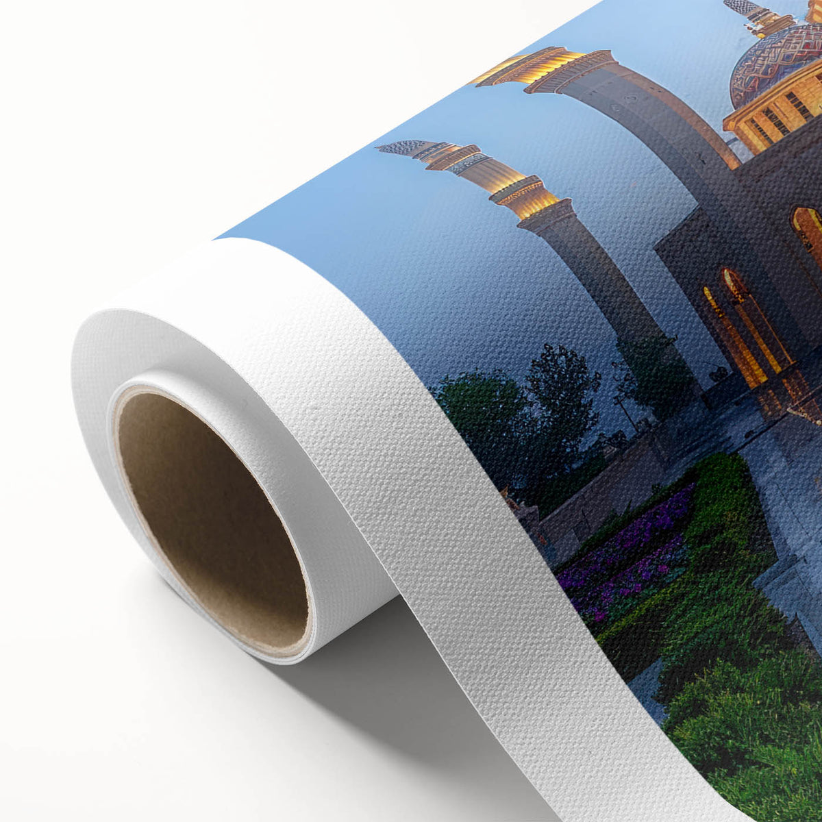 Art Deco poster featuring a serene Azerbaijani landscape on rolled canvas, ideal for nursery wall art.
