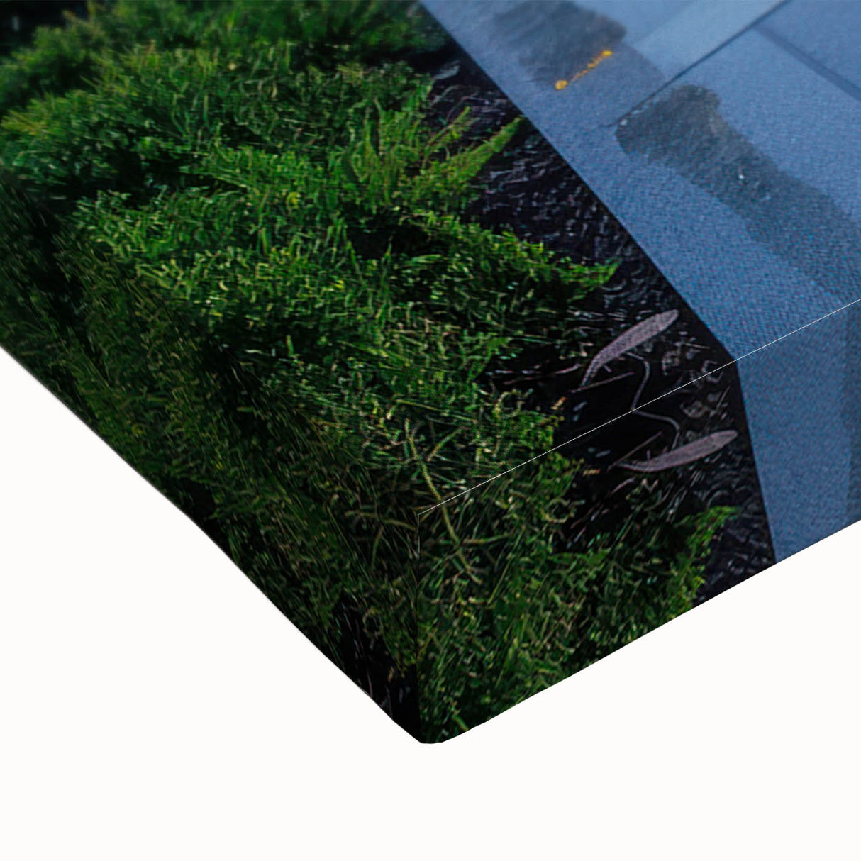 Large art of a black and white landscape painting on stretched canvas, depicting an expansive mountainous scene.