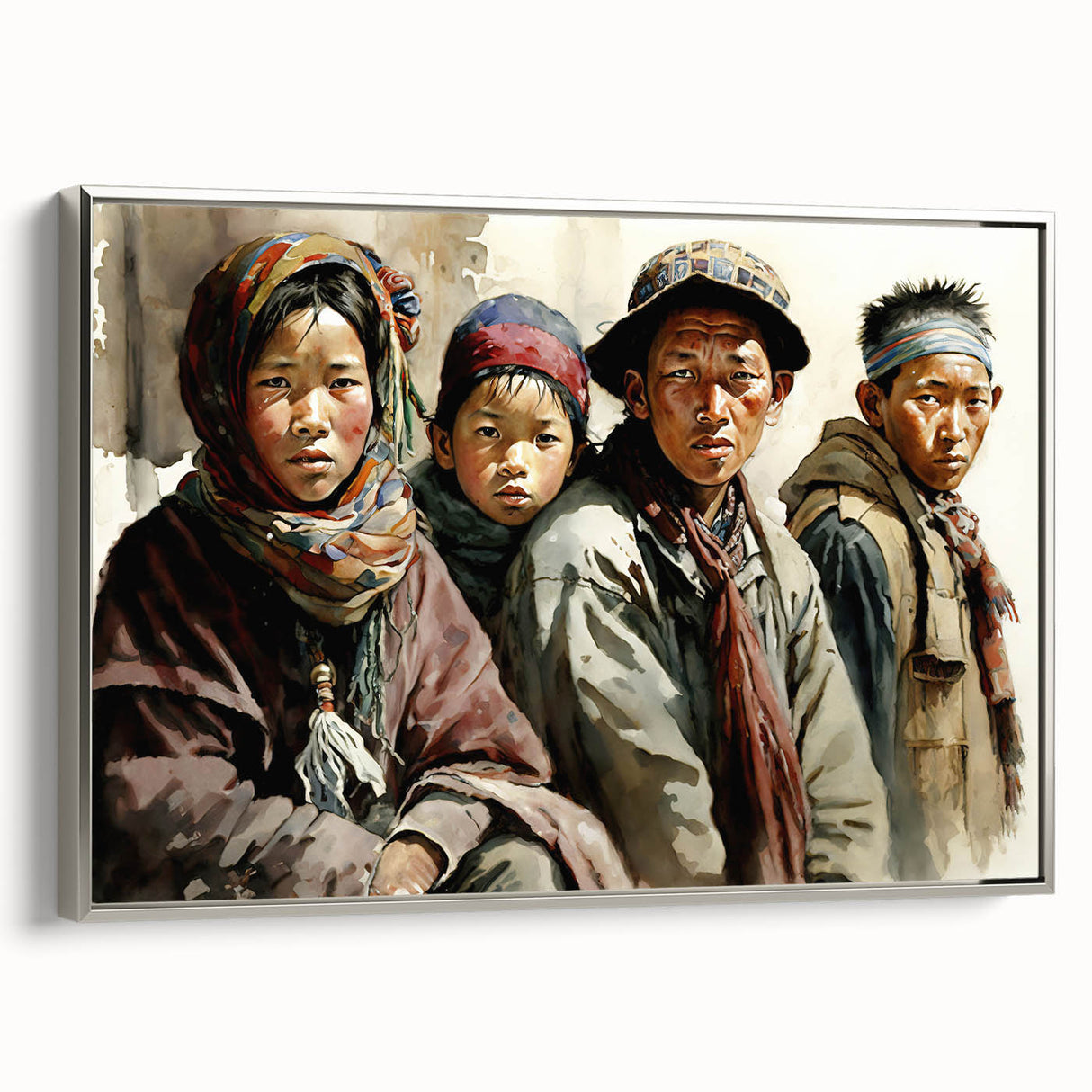 Landscape art painting featuring a Tibetan scenery in colorful art tones on a framed canvas.