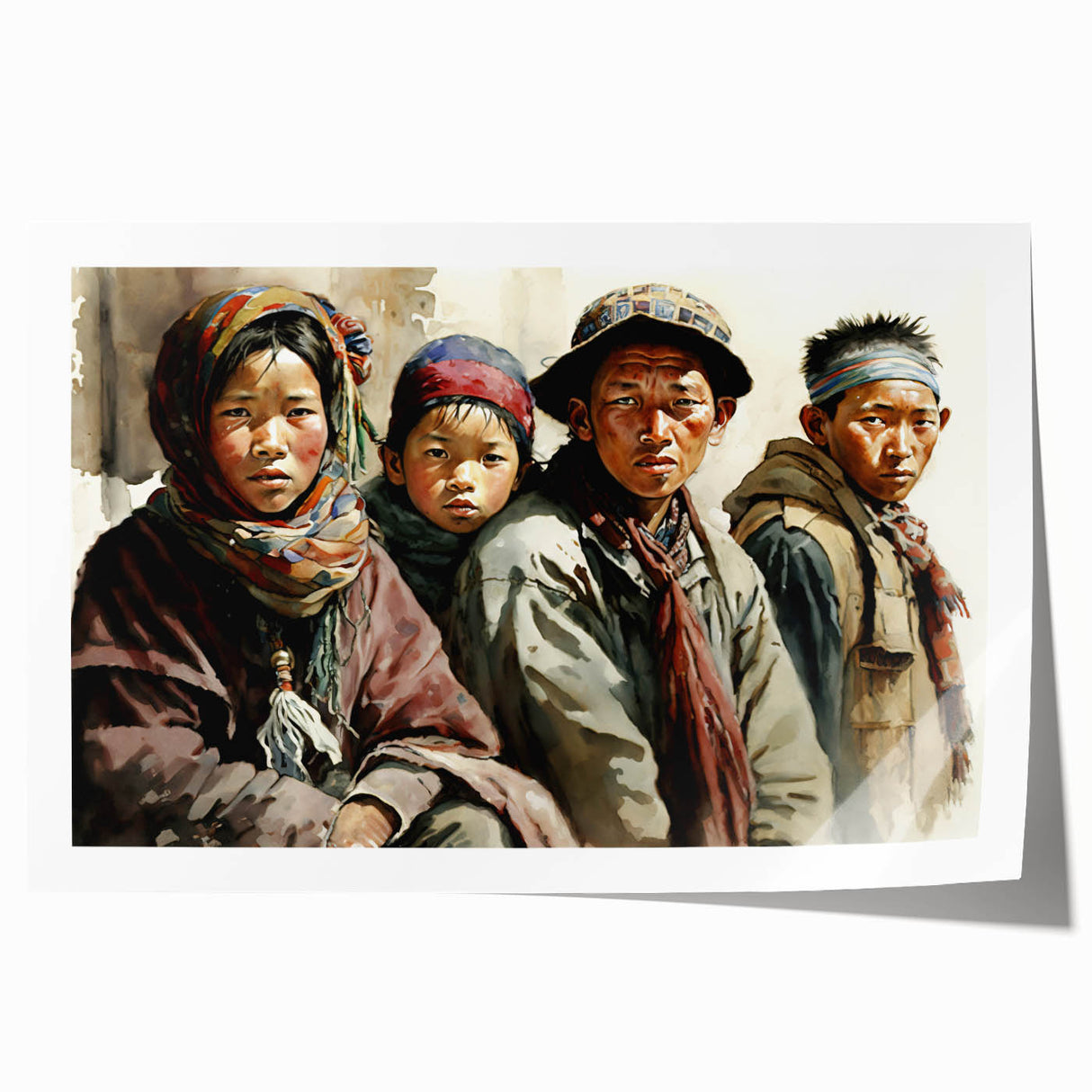 Rolled print of a Tibetan landscape in muted earth tones, ideal for art wall dining room.