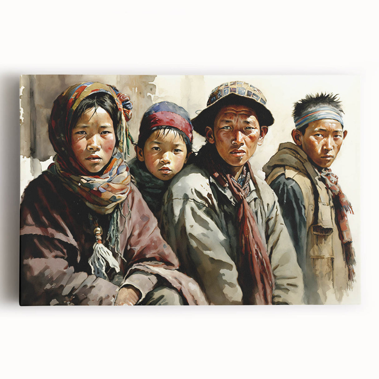Black and white photo of Tibetan landscape on large stretched canvas, ideal for kitchen wall art.