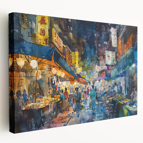Hong Kong cityscape on large stretched canvas with vibrant twilight hues, ideal for kitchen wall art.