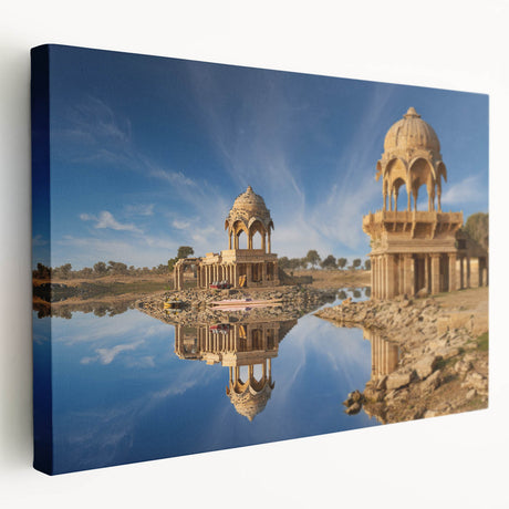 Large art depicting a vibrant Indian landscape on stretched canvas, ideal for kitchen wall art.