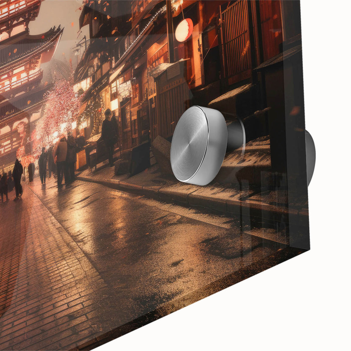 Large abstract wall art featuring Kyoto scenery in muted earth tones on acrylic glass, suitable for dining room ambiance.