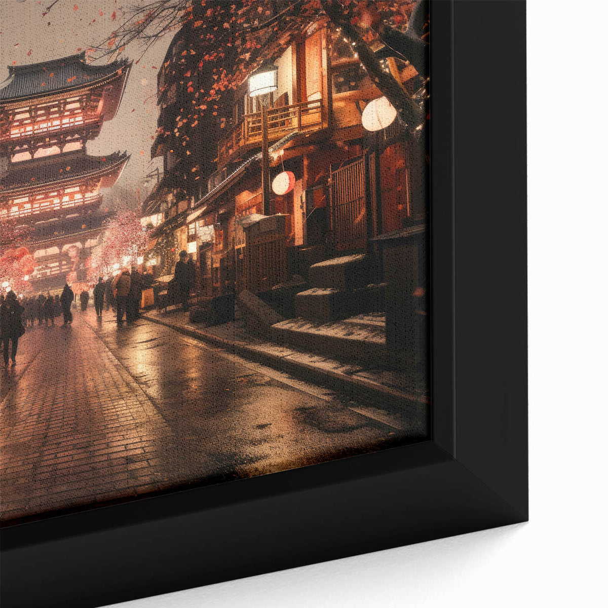 Extra large framed canvas featuring a textured, colorful depiction of Kyoto scenery, ideal for living room ambiance.