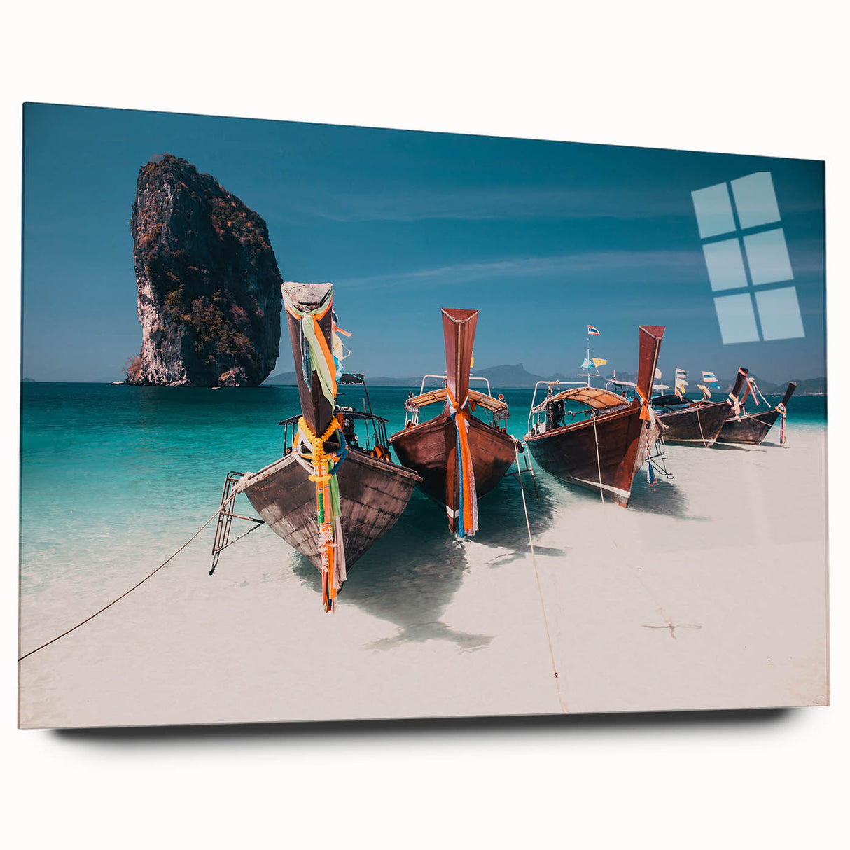 Large abstract wall art of Asian scenery in muted earth tones on acrylic glass, ideal for bedroom or dining room decor.