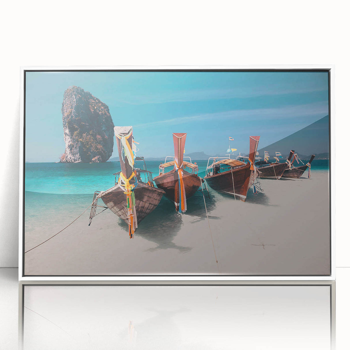 Acrylic framed art deco poster of a serene Thai landscape in pastel shades, ideal for modern nursery decor.