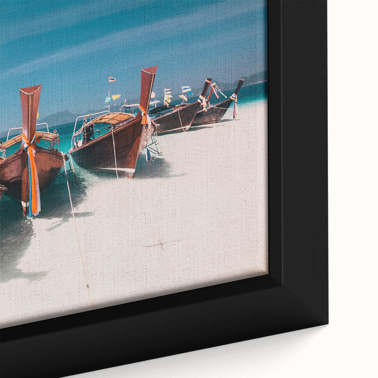 Extra large framed canvas featuring a textured, colorful Thai scenery in black, ideal for living room decor.