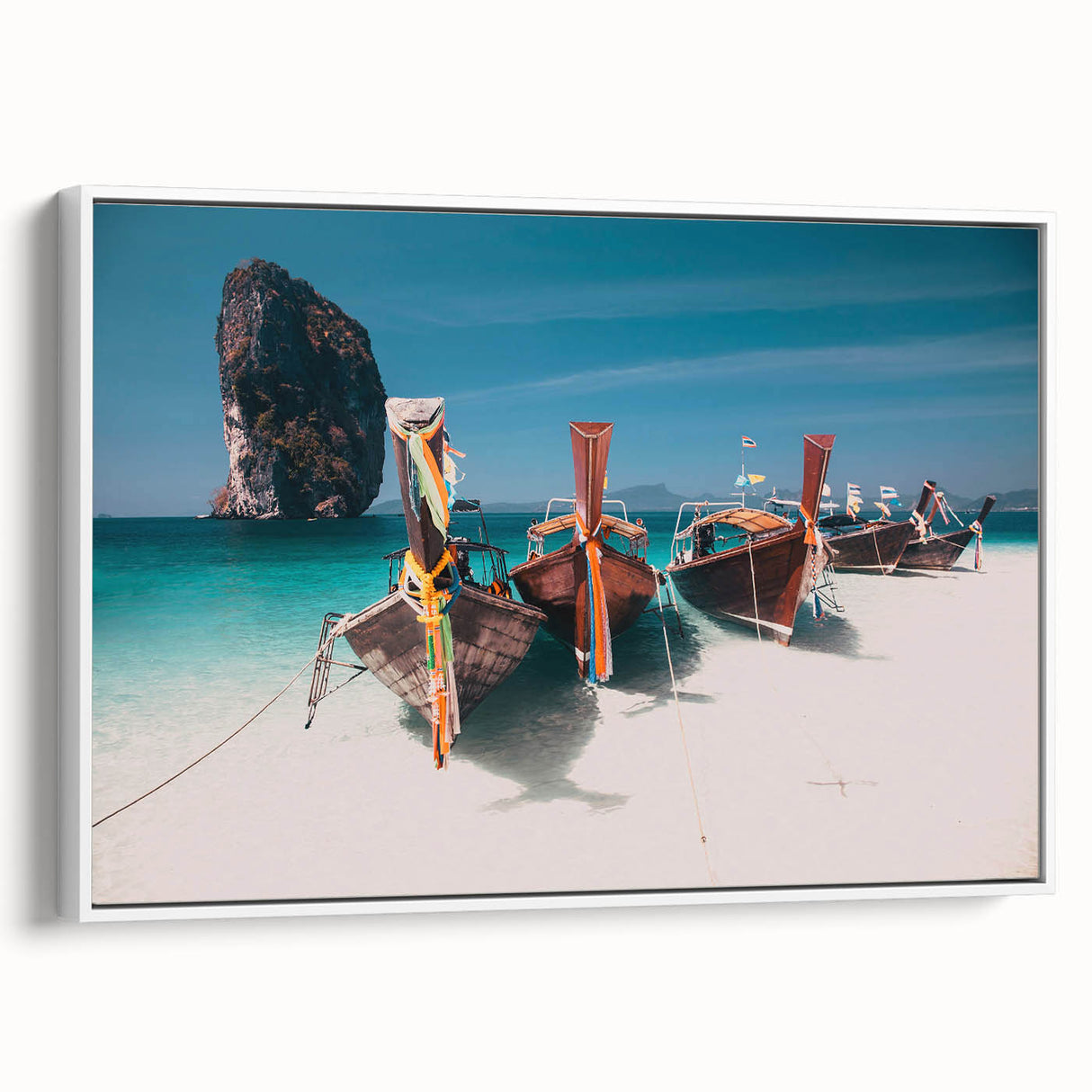 Framed canvas vintage poster art of a Thai landscape in colorful hues, ideal for living room decor.