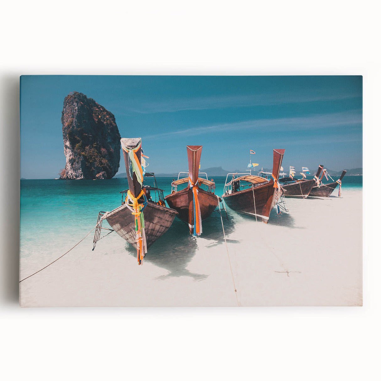 Large black and white stretched canvas of a Thai landscape, suitable for kitchen wall art.