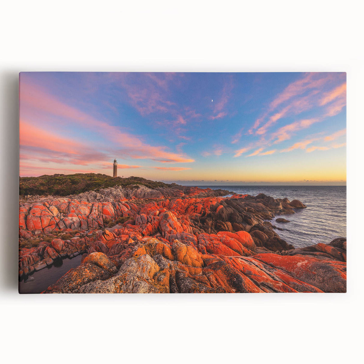 Black and white photo of Tasmanian landscape on large stretched canvas, ideal for kitchen wall art or bedroom decor.