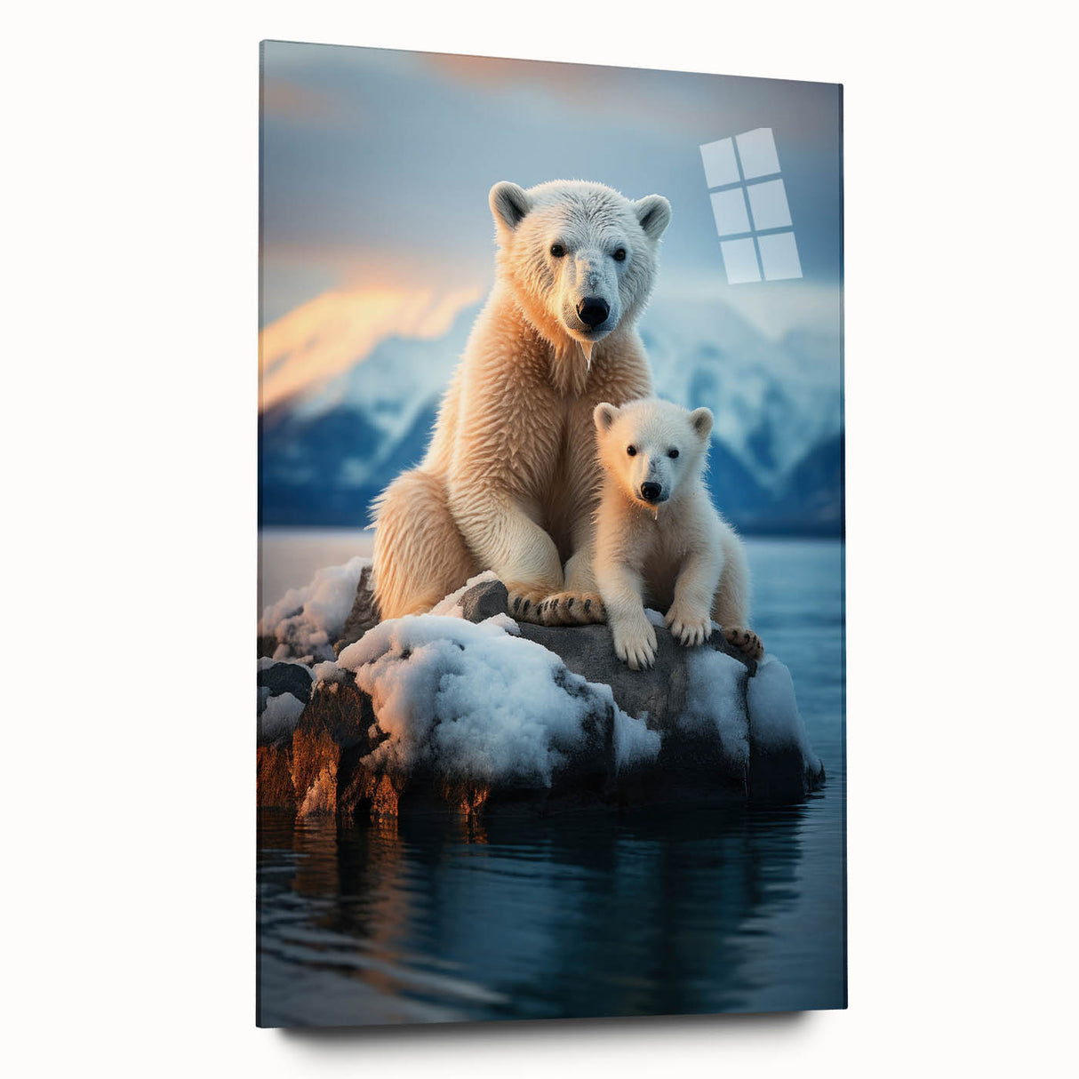 Large abstract wall art of Manitoba scenery in muted greens and blues on acrylic glass.