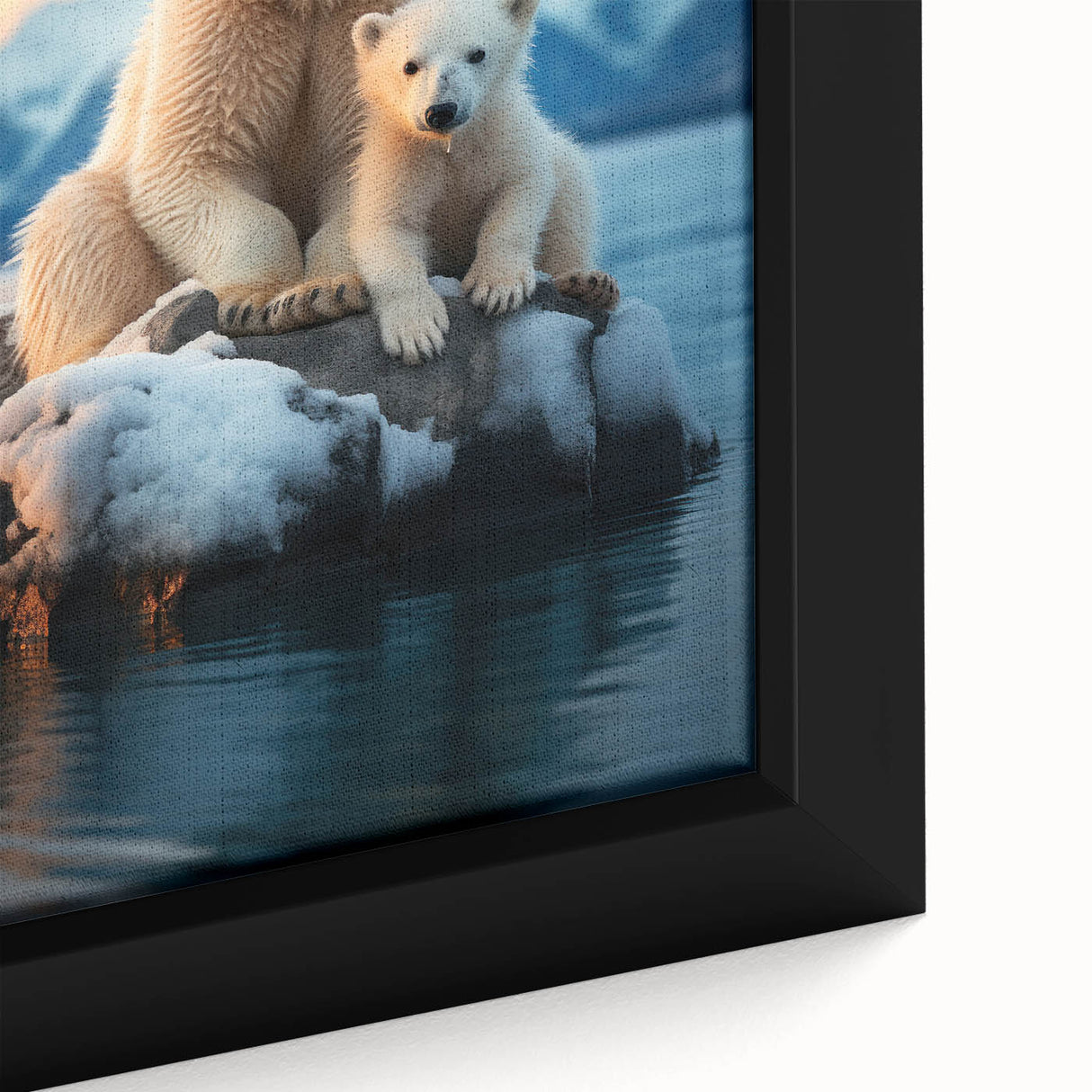 Abstract art print depicting vibrant, textured scenery in red, orange, and blue tones on a framed canvas.