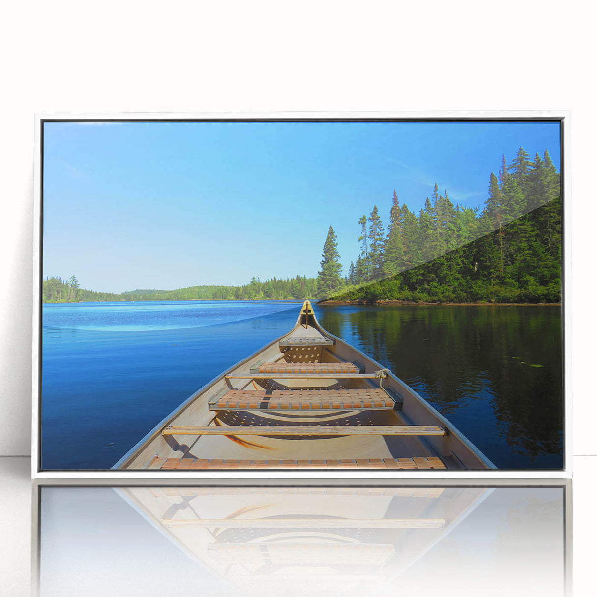 Acrylic print of Quebec scenery with muted colors and art deco style, ideal for modern art wall decor in a nursery.