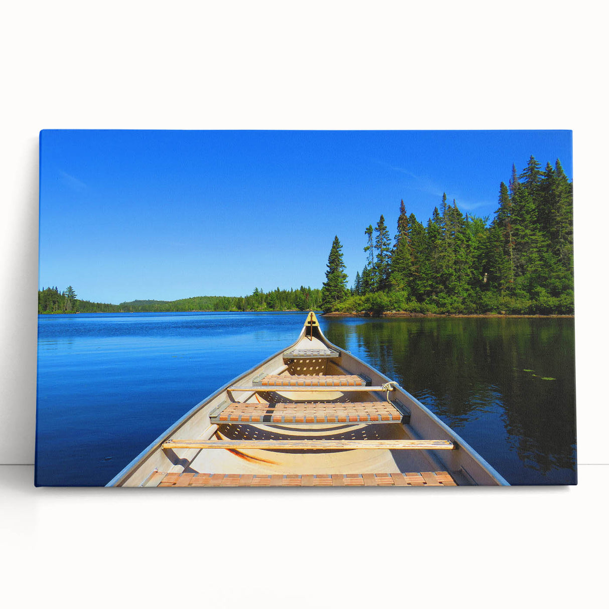 Black and white stretched canvas featuring a serene Quebec landscape, ideal for kitchen wall art or bedroom ambiance.