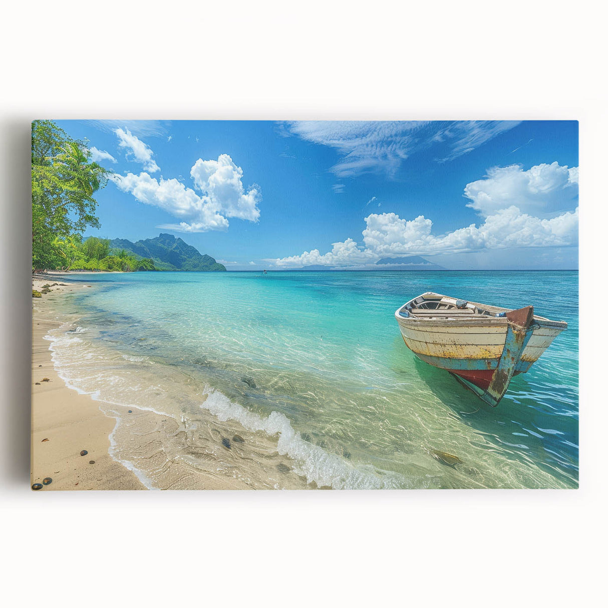 Black and white photograph of Caribbean Aruba scenery on large stretched canvas, ideal for kitchen wall art.