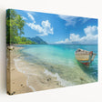 Panoramic Caribbean Aruba landscape on large stretched canvas, with vivid blue and green tones, ideal for kitchen wall art.