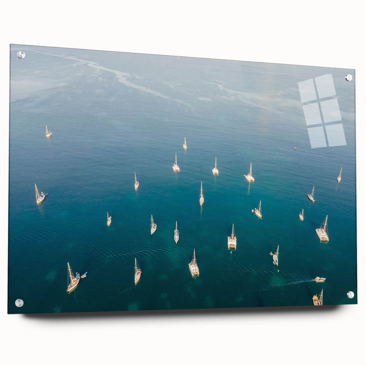 Acrylic print of a Caribbean Martinique scenery with vibrant blue and green tones, ideal for dining room decor.