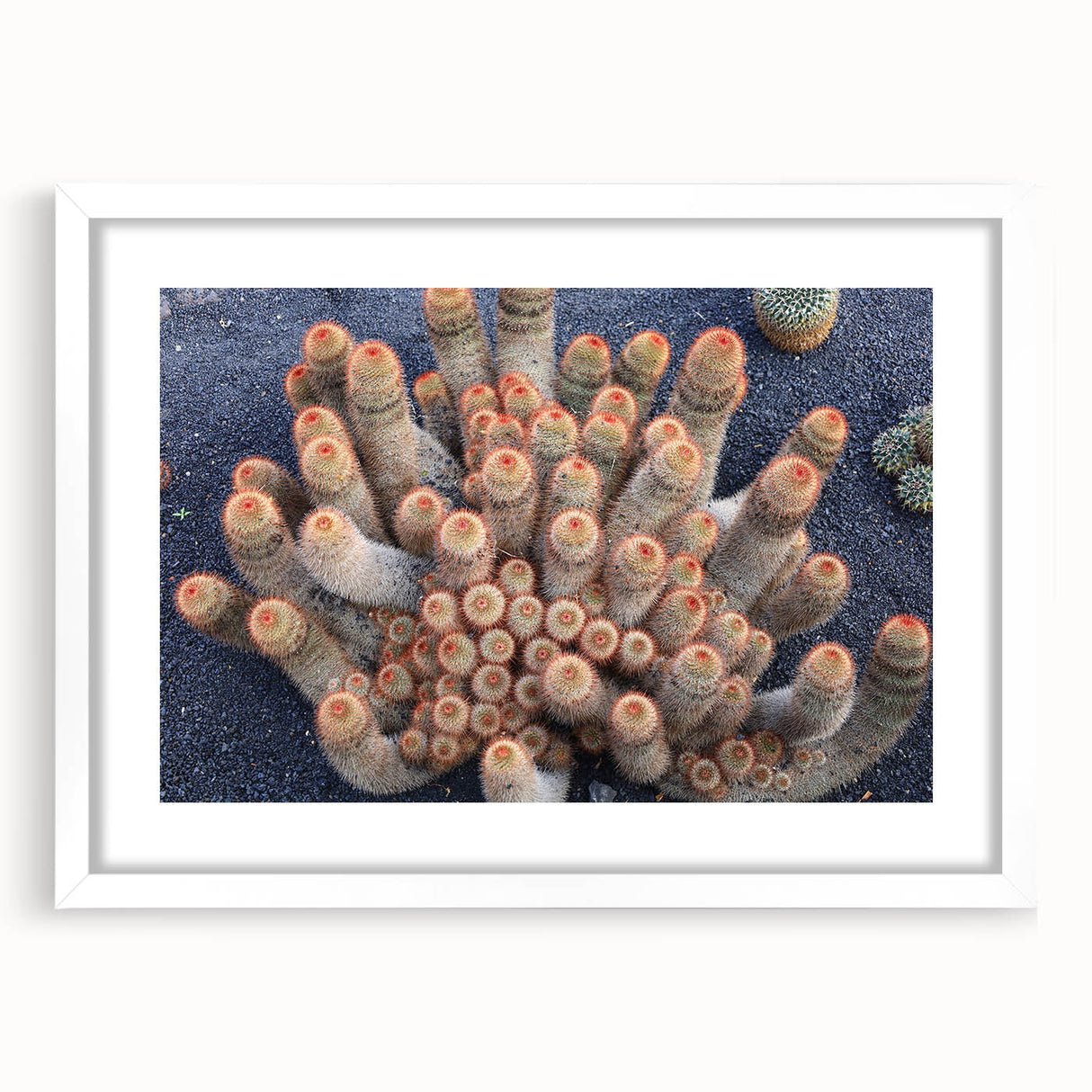 Textured abstract art print of a European scenery in muted earth tones, framed with a white mat, suitable for bedroom decor.