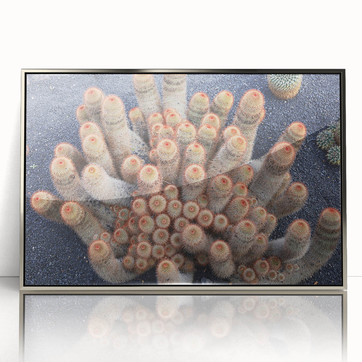 Large art print of a Canary Islands landscape in muted earth tones on a framed acrylic, ideal for modern art wall decor.