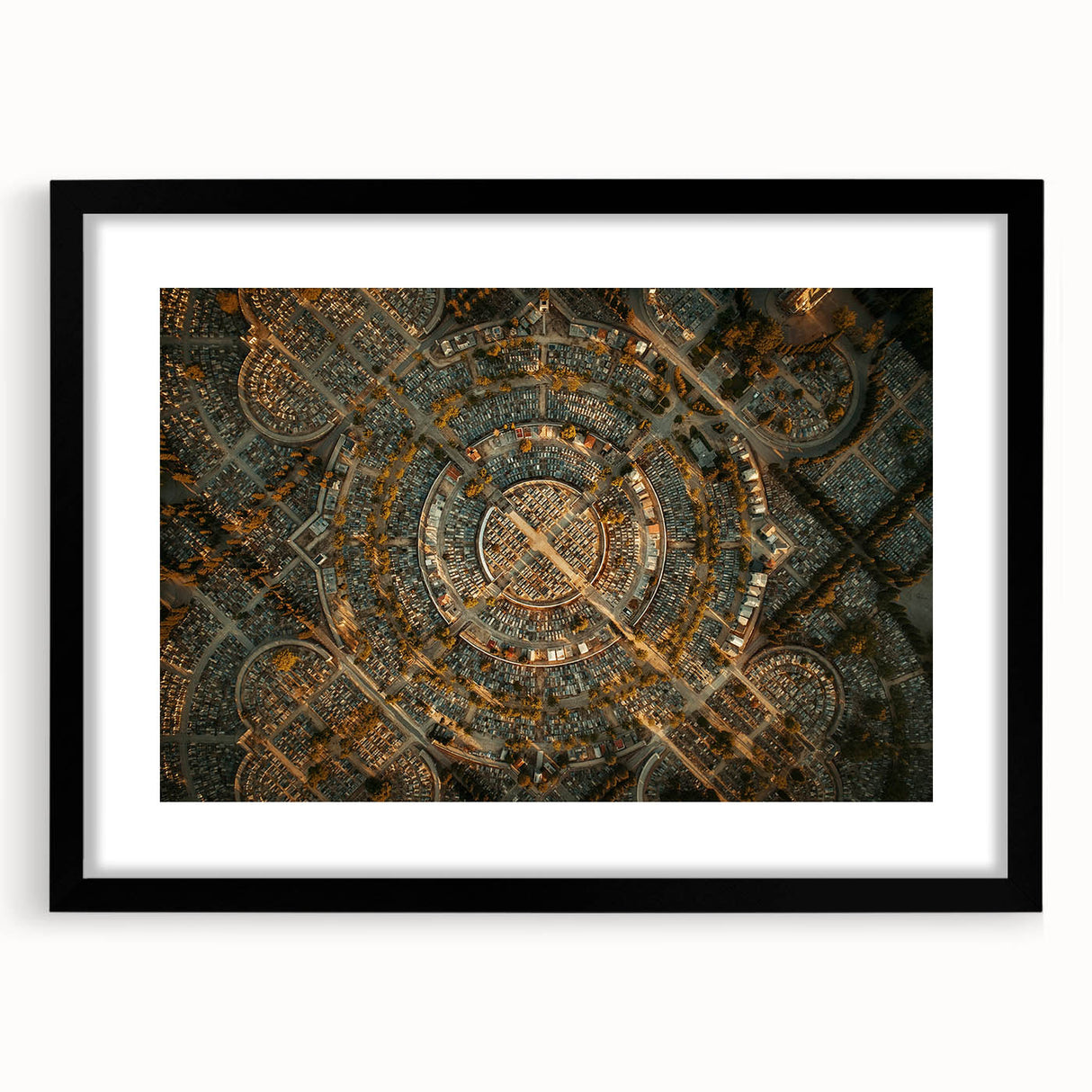 Extra large abstract art print of Madrid skyline in vibrant colors on a textured canvas, framed in black.