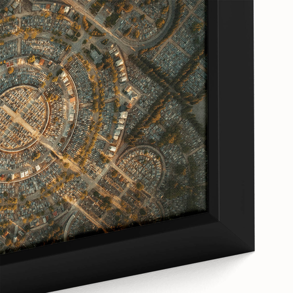 Extra large black wall art of Madrid scenery on a framed canvas, featuring vibrant, textured colors.
