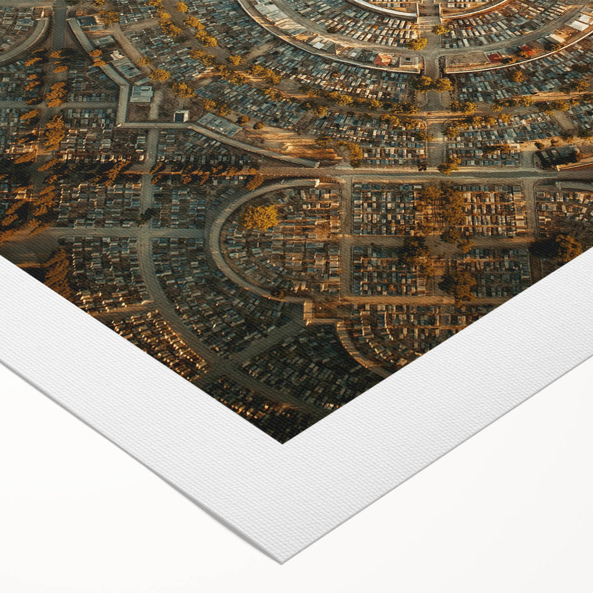 Art deco poster of Madrid skyline in muted earth tones on rolled canvas, suitable for dining room décor.