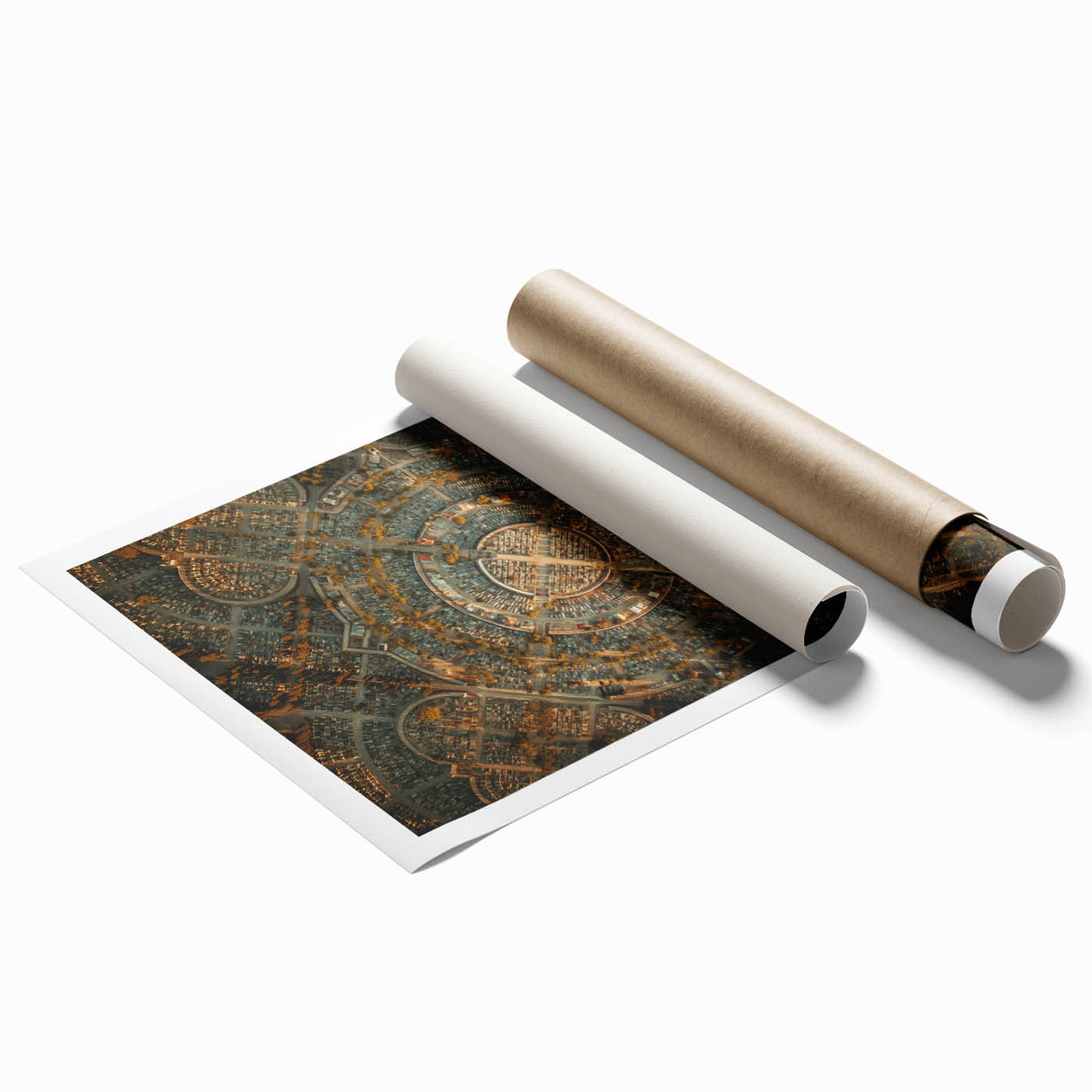 Extra large rolled print of Madrid scenery in soft floral colors, ideal for classy bathroom wall art.
