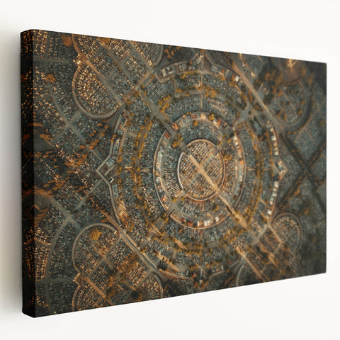 Large art print of Madrid scenery in muted earth tones on stretched canvas, suitable for kitchen wall art.