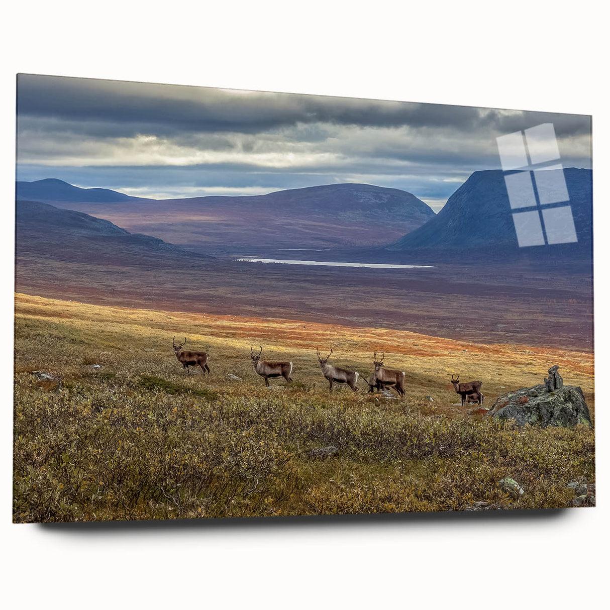 Large abstract wall art depicting a European scenery in Sweden, with cool blue and green tones on acrylic glass.