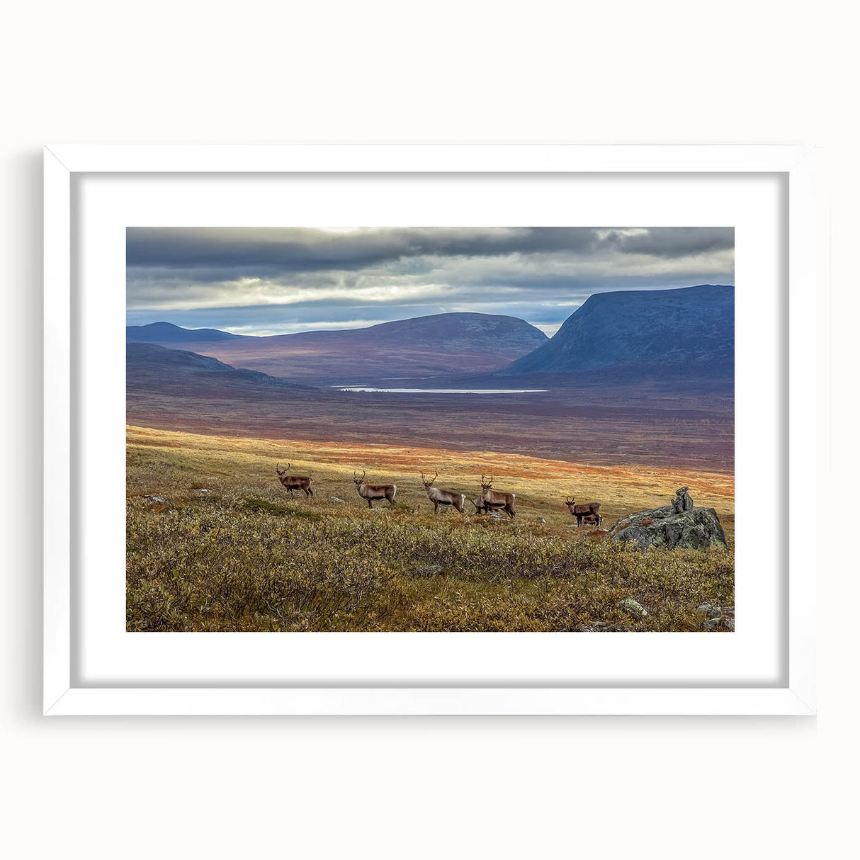 Abstract art print of a European scene in muted earth tones on a framed white mat, ideal for dining room decor.