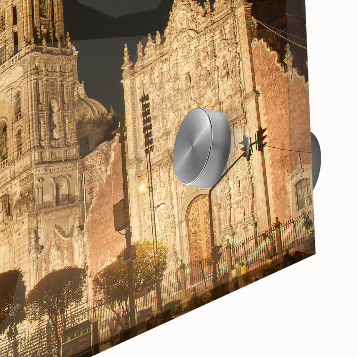 Large abstract wall art of Mexico City in mid-century modernist style on acrylic glass, ideal for dining room ambiance.