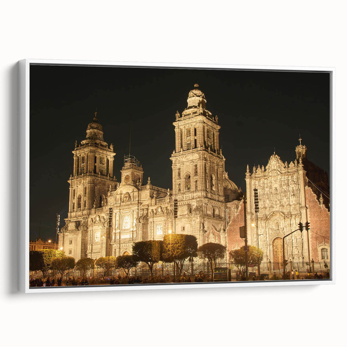 Framed canvas of vintage poster art depicting Mexico City in vibrant colors on a large scale, ideal for living room decor.