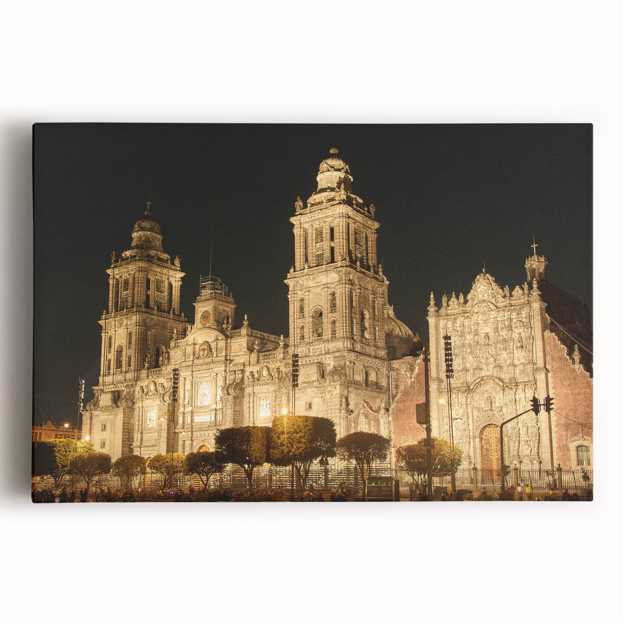 Black and white photo of Mexico City skyline on stretched canvas, ideal for kitchen wall art.